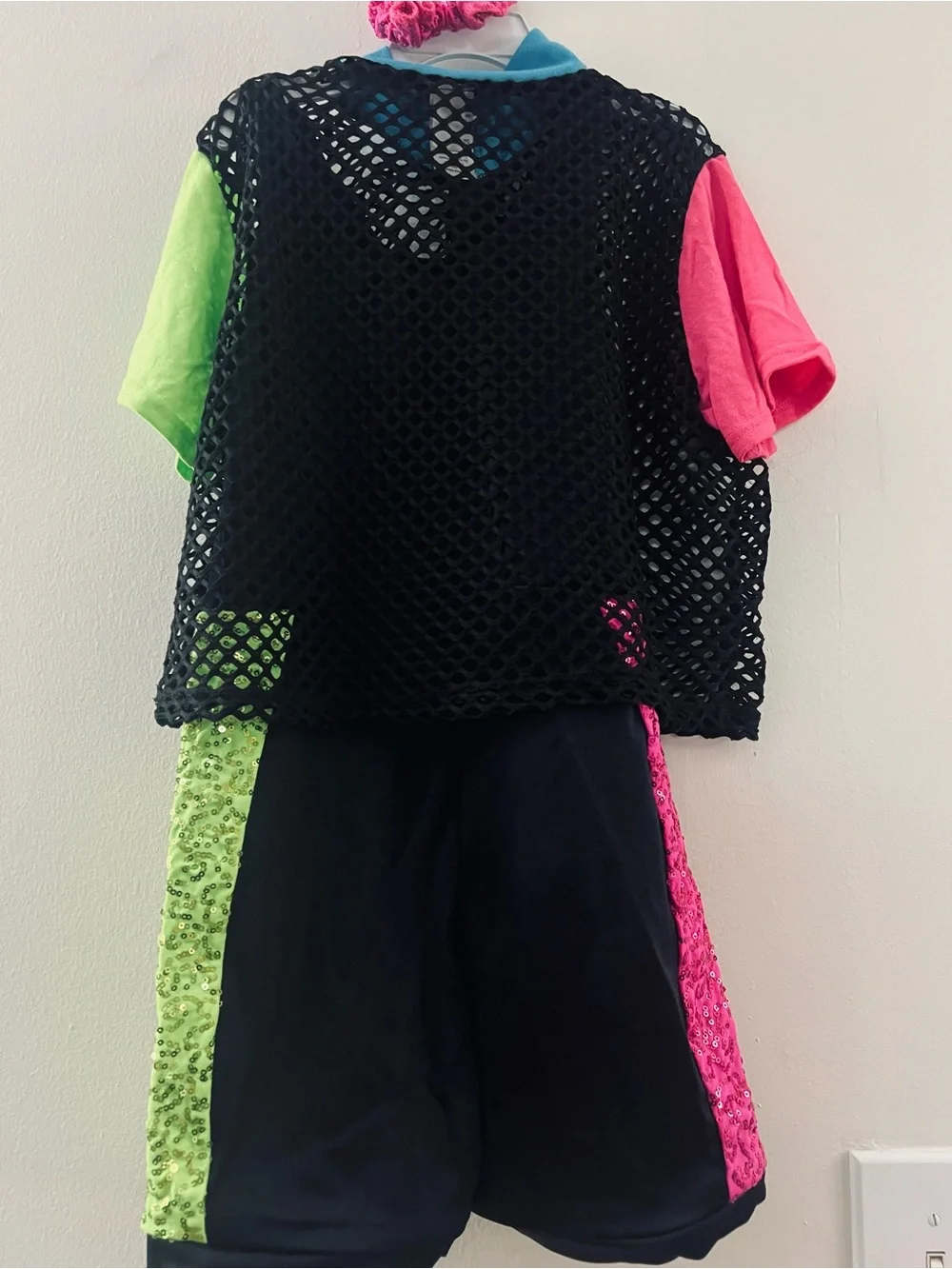 Weissman Black Mesh Costume Top with Neon Pink, Neon Green & Blue Accents
